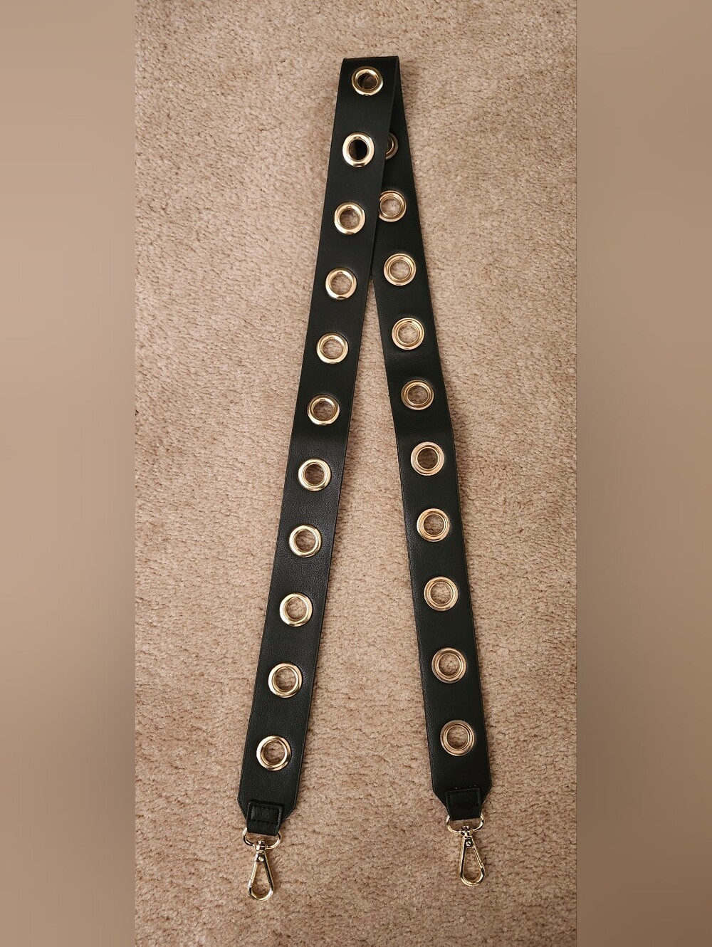 Black Strap with Gold Grommet/Eyelet Accents